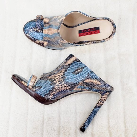 Rev it up slip on blue snake Leather Sandal Shoes - Picture 7 of 13